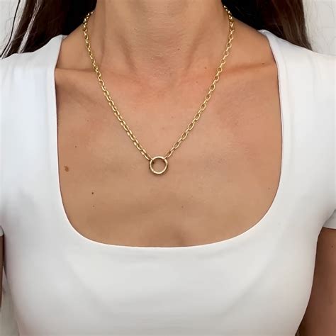 14K Gold Charm Holder Rolo Necklace