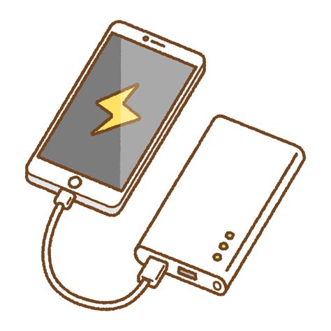 モバイルバッテリーで充電中のスマートフォンのイラスト