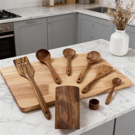 Xiangong 6-Piece Teak Wood Kitchen Utensil Set For Cooking, Non-Stick ...