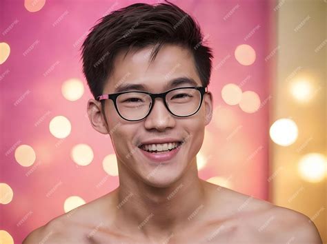 Premium Photo | Happy Cute Asian Guy Shirtless Wearing Glasses Looking ...