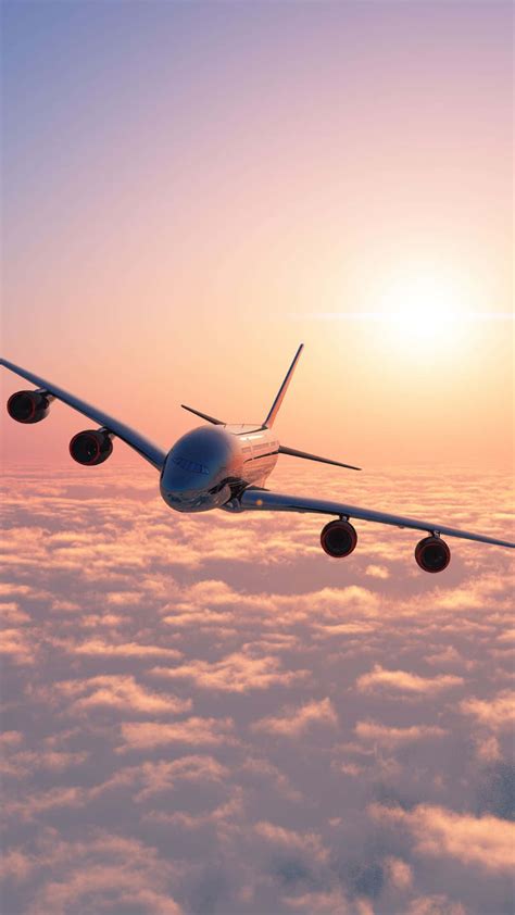 Download Airplane In Sunset Sky Portrait Background | Wallpapers.com