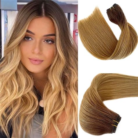 Amazon.com : Ombre Sew in Hair Extensions Human Hair Bundles Medium ...
