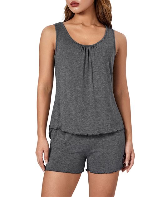 Bangyeer Women's 2 Piece Pajama Set Sleeveless Ruched Tank Tops Shorts ...
