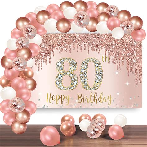 Happy 80th Birthday Banner Backdrop Decorations with Confetti Balloon ...