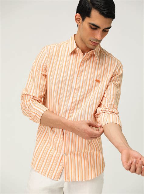 Mandarin Stripe Shirt Casual Orange Stripe Shirt for Men Online | Andamen