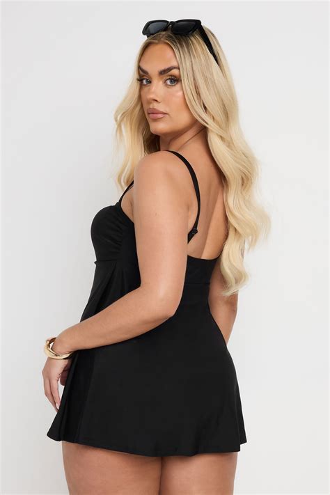 YOURS Plus Size Black Ring Detail Swim Dress | Yours Clothing