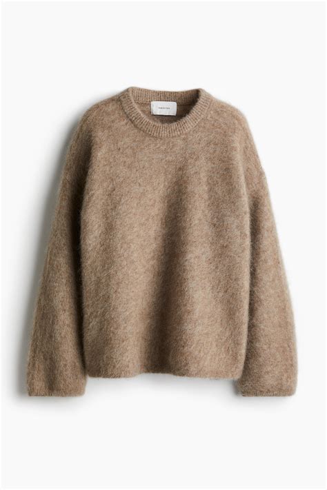 Women's Beige Oversized Mohair-Blend Sweater | H&M CA