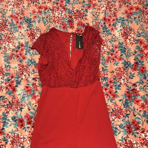 Fashion Nova Red lace jumpsuit with tie back detail... | Depop
