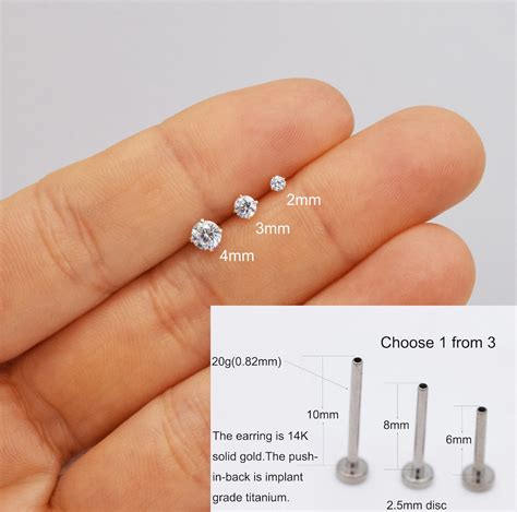 14k Solid Gold 2mm 3mm 4mm Solitaire Stone Threadless Push in Flat Back ...