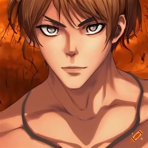 Buff anime character with brown hair and brown eyes on Craiyon