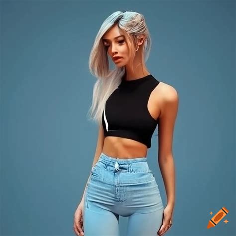 Stylish outfit with light blue skinny jeans and black crop top