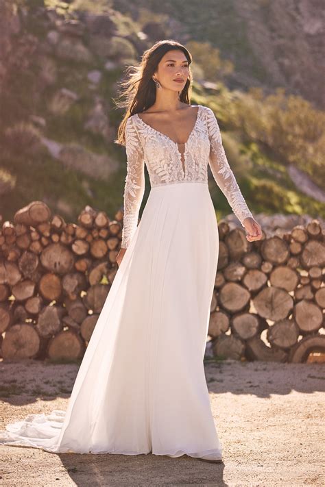 66308: Chiffon A-Line Bridal Dress with Alllover Beaded Appliqués | Lillian West