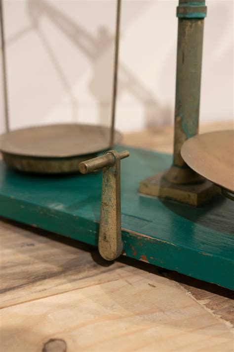 Spanish, Bronze Balance Scale with Green Painted Wooden Stand For Sale ...