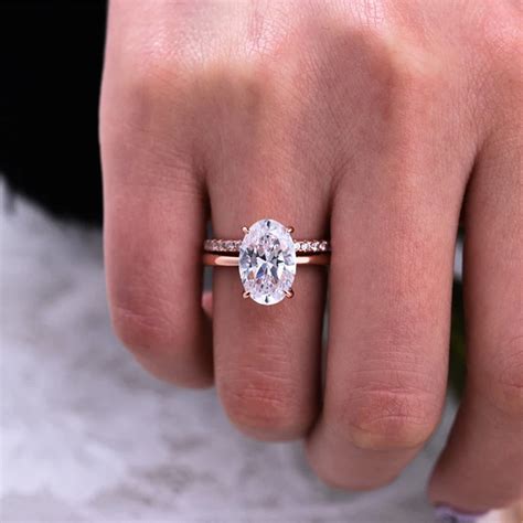 3 Carat Oval Moissanite Engagement Ring Set/14K Rose Gold | Etsy