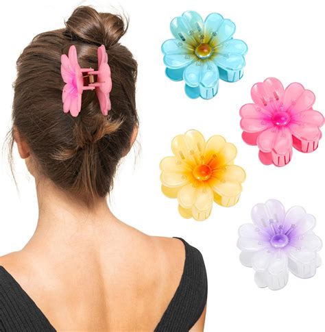 Amazon.com : 6 Pack Flower Hair Clips for Women, Preppy Flower Claw ...