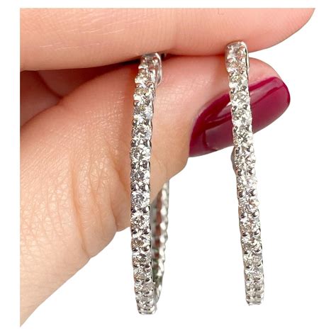 14k White Gold Diamond Hoop Earring 2.71cts For Sale at 1stDibs