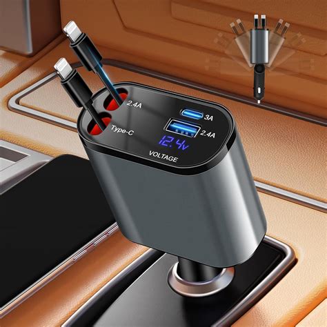 Amazon.com: Retractable Car Charger 4 in 1 Fast Charging 100W Car Phone ...