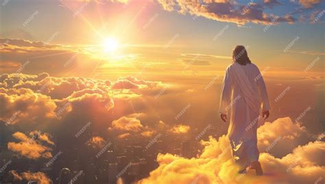 Premium Photo | Jesus walking on clouds in the sky