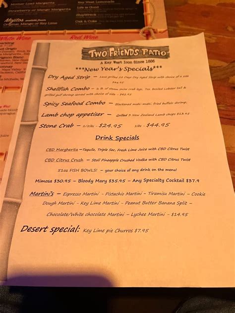 Menu at Two Friends Patio Restaurant, Key West