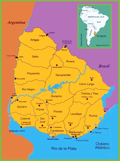 Large scale political and administrative map of Uruguay | Uruguay | South America | Mapsland ...
