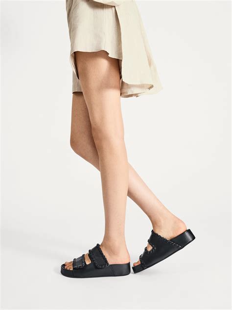 Furlo Stitch Black Leather Comfy Sandals | ATP Atelier | Official Site