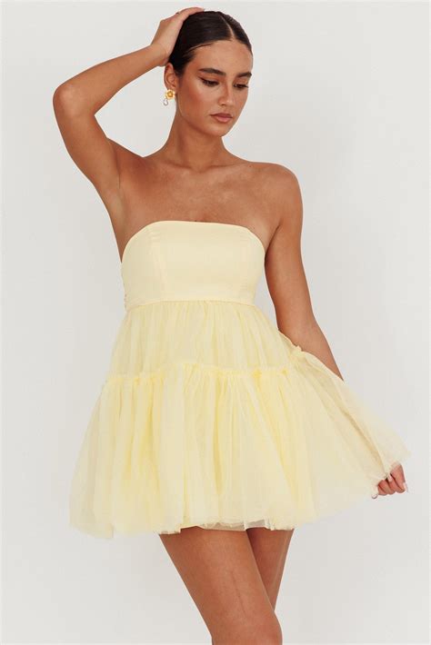 Shop the Dreamscape Strapless Tulle Mini Dress Lemon