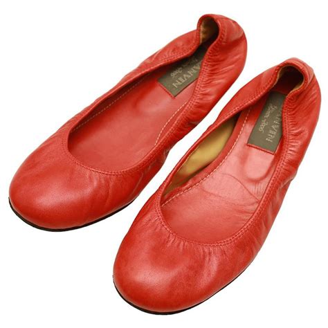 LANVIN Classic bright red calf leather leather ballet shoes flats ...