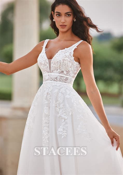 Boho A-line Floral Lace Wedding Dress with Plunging V-neck Sheer Corset Bodice S3038W - Wedding ...