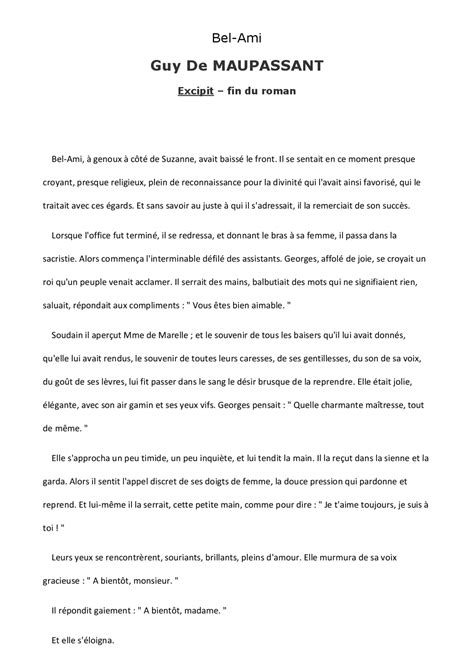 Bel -Ami - Maupassant - Excipit | Notes Littérature | Docsity