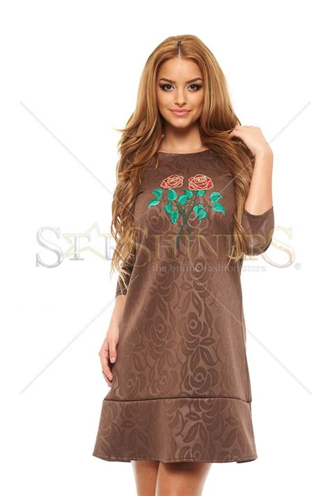 StarShinerS Brodata Rose Fashion Brown Dress Back zipper fastening ...