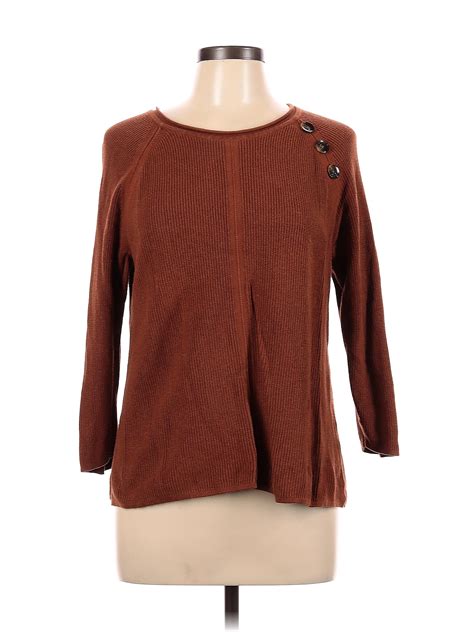 Christopher & Banks Color Block Solid Brown Pullover Sweater Size L ...