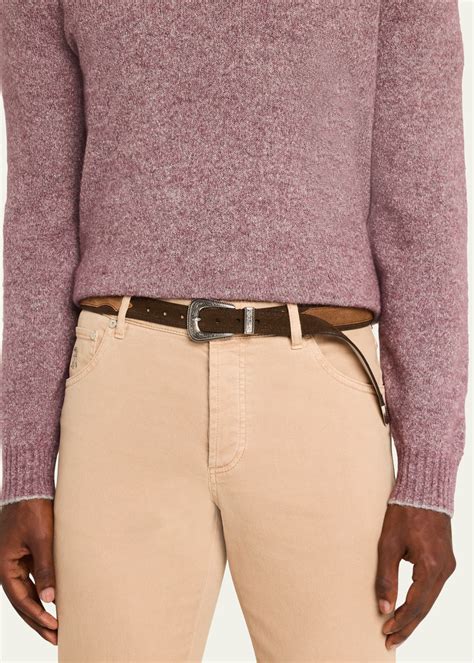 Brunello Cucinelli Men's Suede Western Belt - Bergdorf Goodman