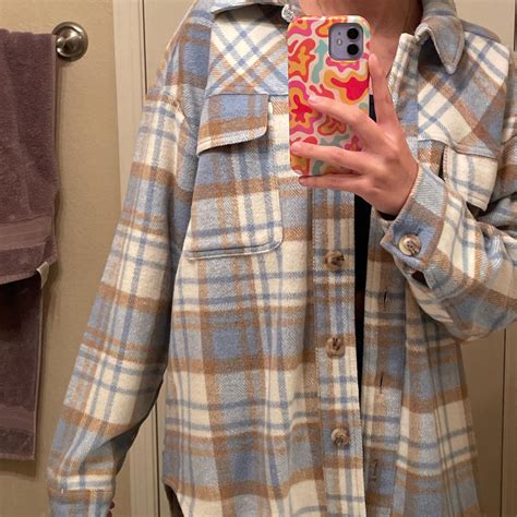 Blue, white, and brown flannel! #flannel #cozy #fall - Depop