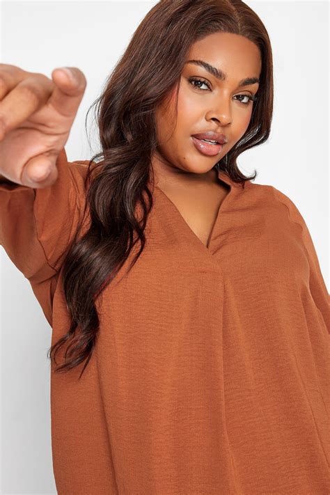 YOURS Curve Plus Size Rust Orange Textured Tunic Shirt | Yours Clothing