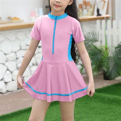 Delliss Girls One Piece Swimsuits Short Sleeve Swim Dress Hawaiian ...