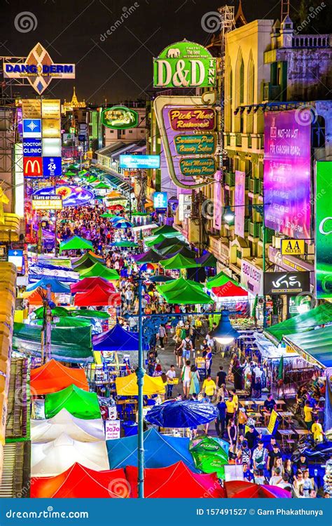 Bangkok, Thailand - August 24, 2019 : Nightlife at the Khaosan Road, a ...