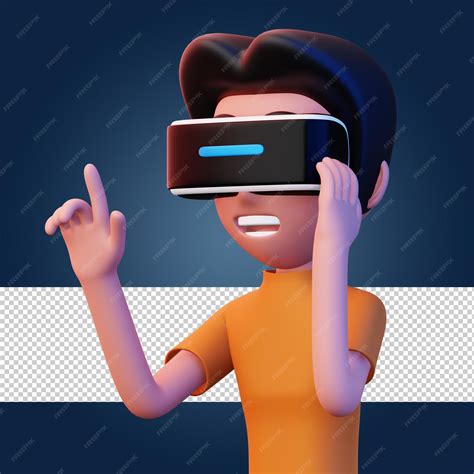 Premium PSD | Happy man using virtual reality headset cute cartoon ...