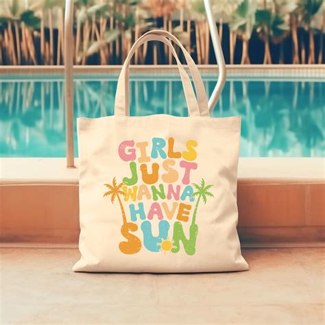 Cute Beach Tote Bag Coconut Girl Girls Just Wanna Have Sun Canvas Tote ...