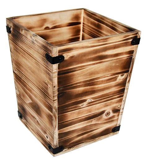 Owlgift Decorative Rustic Burnt Wood Trash Can, Farmhouse Stylish ...