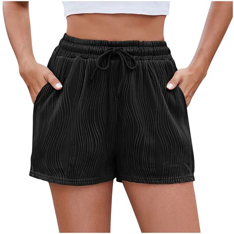 Qulqfy Black Women Shorts High Waisted Bermuda Stretchy Casual Comfy ...