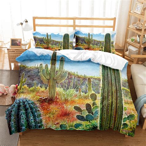 Cactus Duvet Cover Set Desert Plants Pattern Comforter Cover Double Single Size For Kids Teens ...