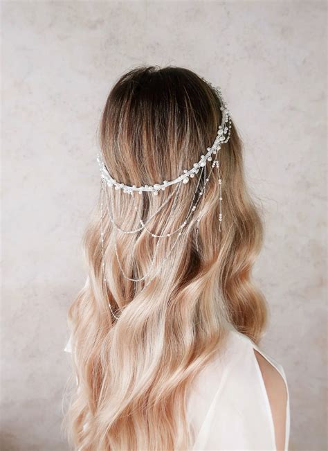 Bridal Halo, Angelic Crown, White Pearl Circlet, Beaded Wedding ...