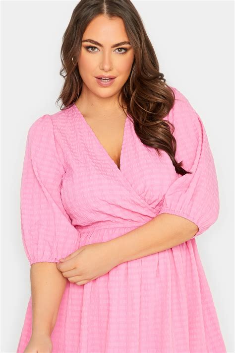YOURS Plus Size Pink Textured Wrap Top | Yours Clothing