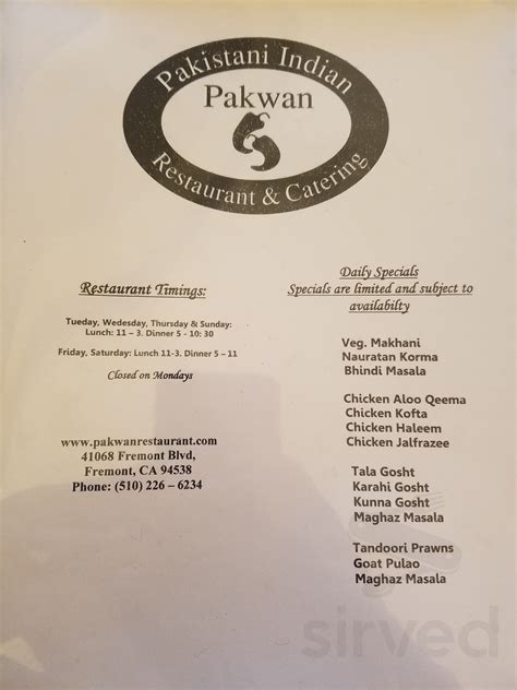 Pakwan Restaurant - Tenderloin menus in San Francisco, California ...