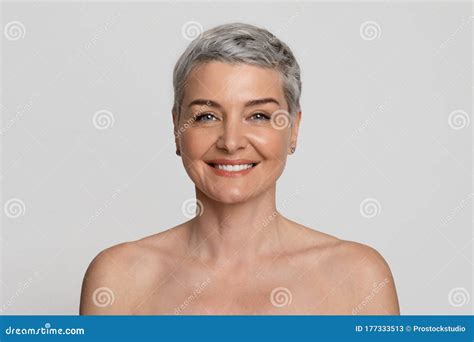 Beauty Portrait of Attractive Nude Mature Woman with Short Hair Stock ...