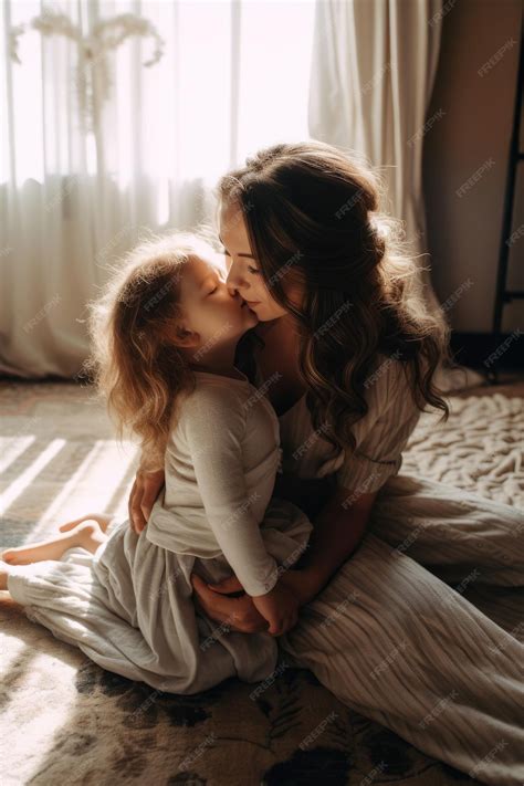 Una madre y su hija comparten un beso en el suelo | Foto Premium