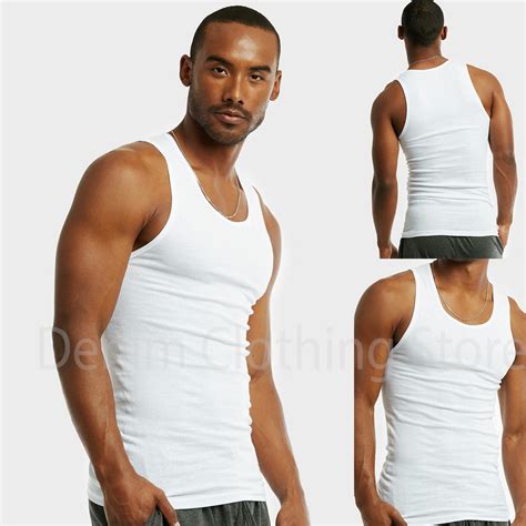 Lot 3, 6, 12 Men Tank Top 100% Cotton A-Shirt Wife Beater Ribbed Pack ...