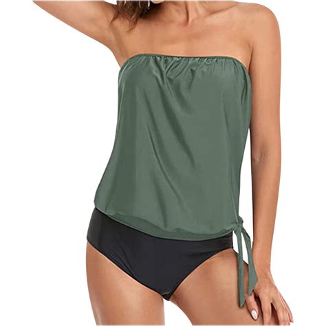 YanHoo Women 2 Piece Bathing Suit Strapless Tankini Tops Bandeau ...