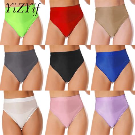 Sexy Women Panties High Waist Shiny Glossy Yoga Briefs Thong Lingerie ...