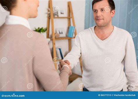 Nice Pleasant Man Greeting a Woman Stock Image - Image of diagnosis ...